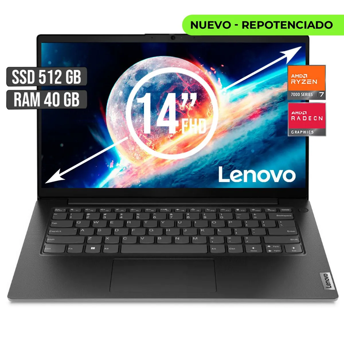 LENOVO - Portátil Lenovo AMD Ryzen 7 7730U 512GB SSD 40GB RAM 14" FHD