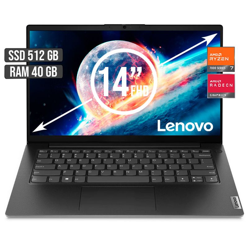 LENOVO - PORTATIL LENOVO AMD RYZEN 7-7730U SSD 512GB RAM 40GB LED 14 FULL HD