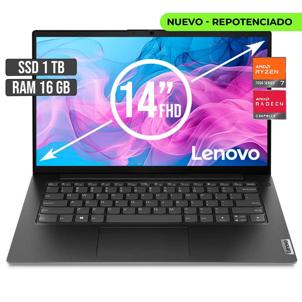 LENOVO - PORTATIL LENOVO AMD RYZEN 7-7730U SSD 1TB RAM 16GB LED 14 FULL HD