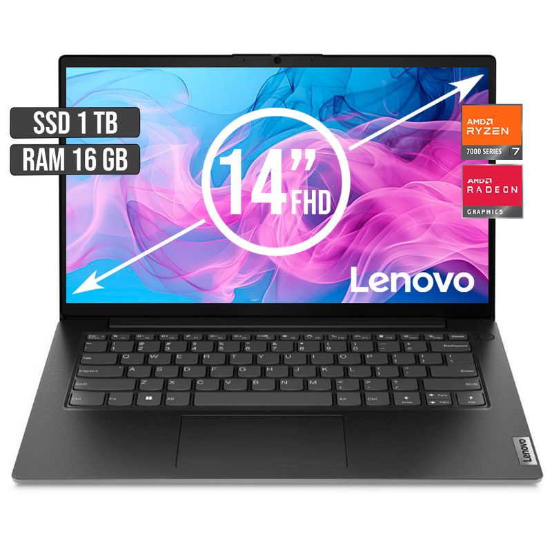 LENOVO - PORTATIL LENOVO AMD RYZEN 7-7730U SSD 1TB RAM 16GB LED 14 FULL HD