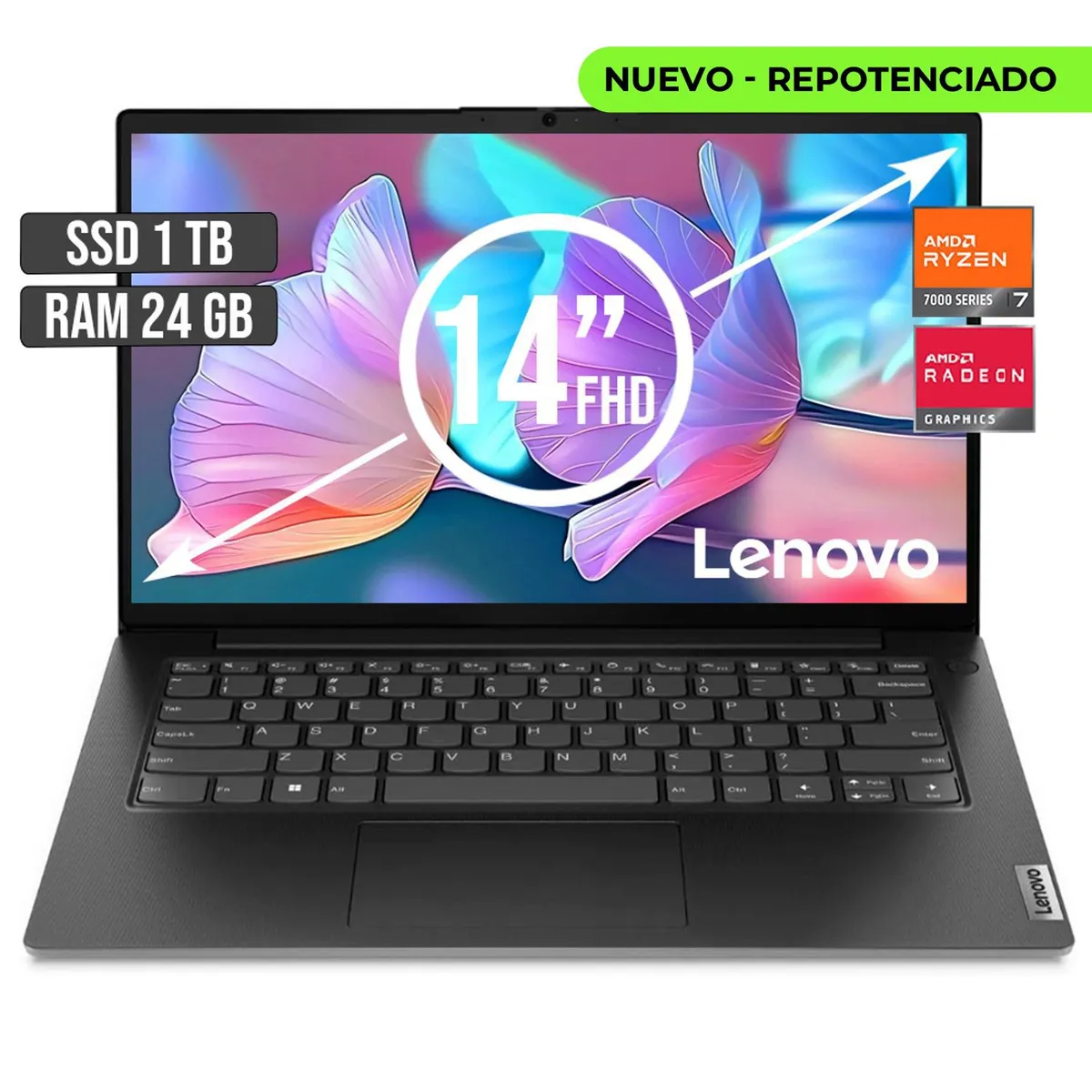 LENOVO - PORTATIL LENOVO AMD RYZEN 7-7730U SSD 1TB RAM 24GB LED 14 FULL HD