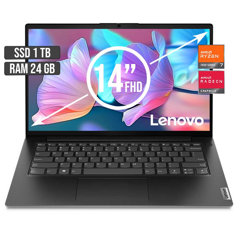 LENOVO - PORTATIL LENOVO AMD RYZEN 7-7730U SSD 1TB RAM 24GB LED 14 FULL HD
