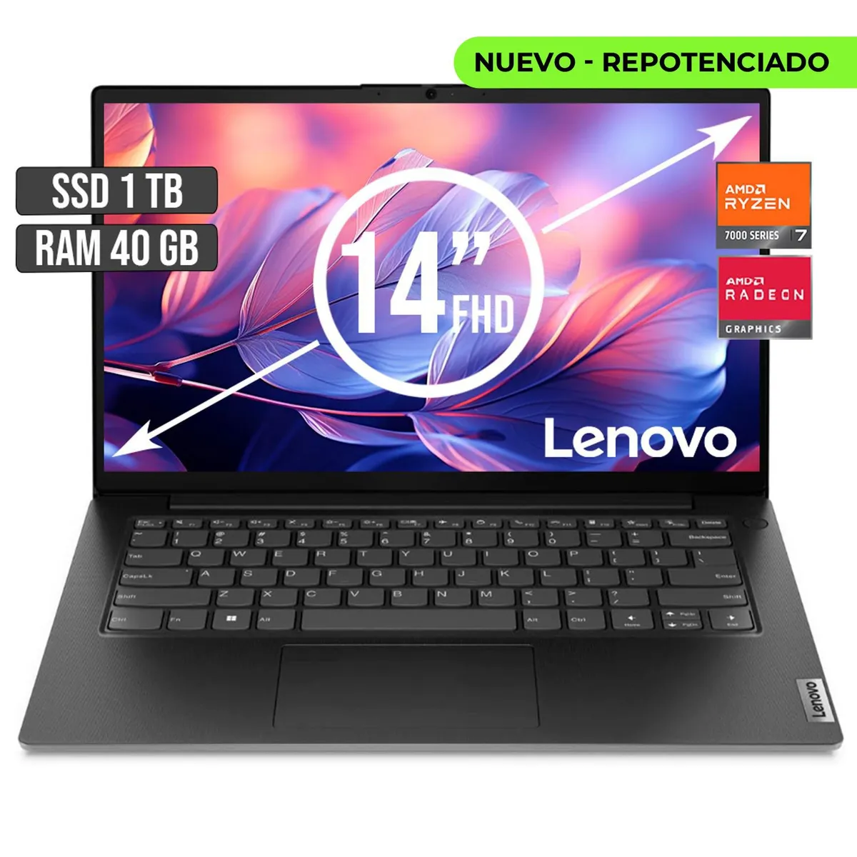 LENOVO - PORTATIL LENOVO AMD RYZEN 7-7730U SSD 1TB RAM 40GB LED 14 FULL HD