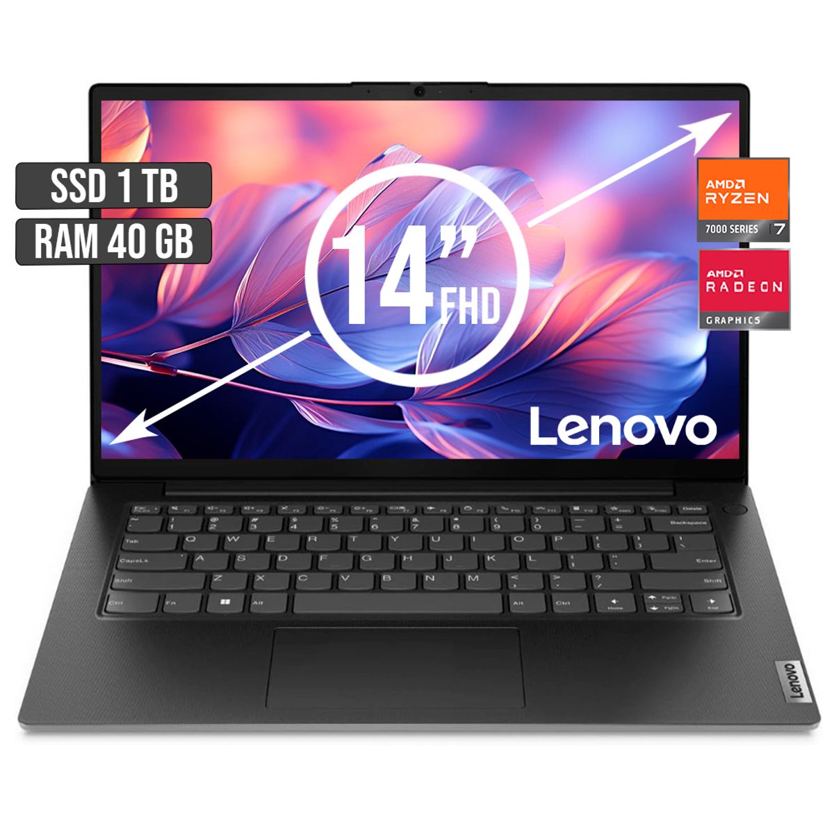 Lenovo - PORTATIL LENOVO AMD RYZEN 7-7730U SSD 1TB RAM 40GB LED 14 FULL HD