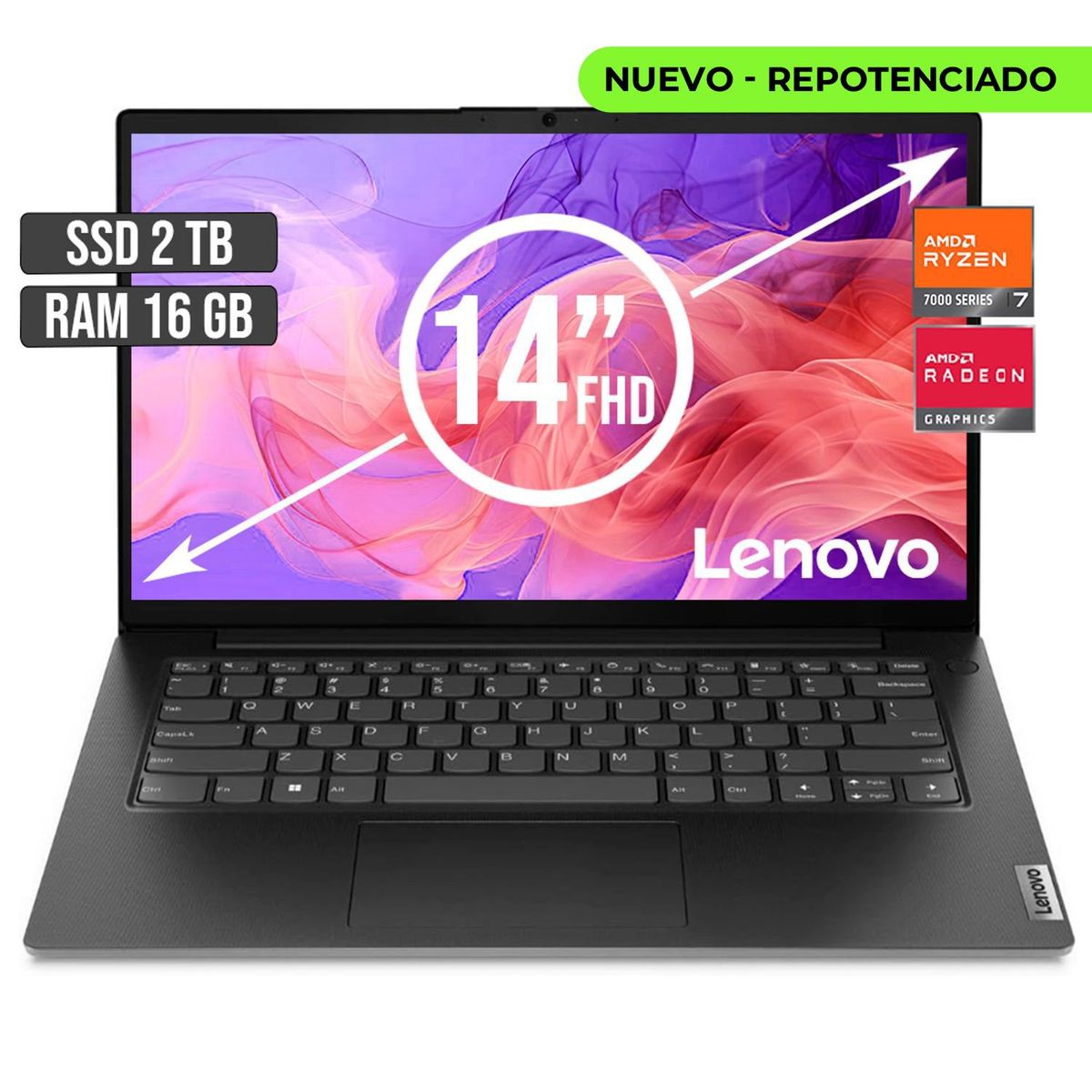 LENOVO - Portátil Lenovo AMD Ryzen 7-7730U 16GB RAM 2TB SSD 14 FHD