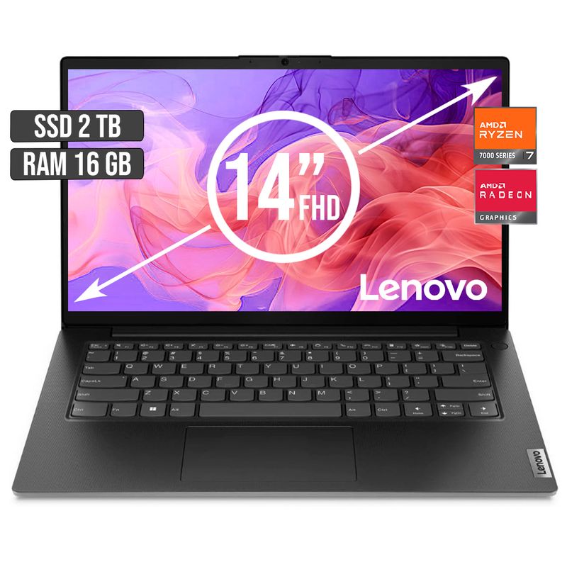 LENOVO - Portátil Lenovo AMD Ryzen 7-7730U 16GB RAM 2TB SSD 14" FHD