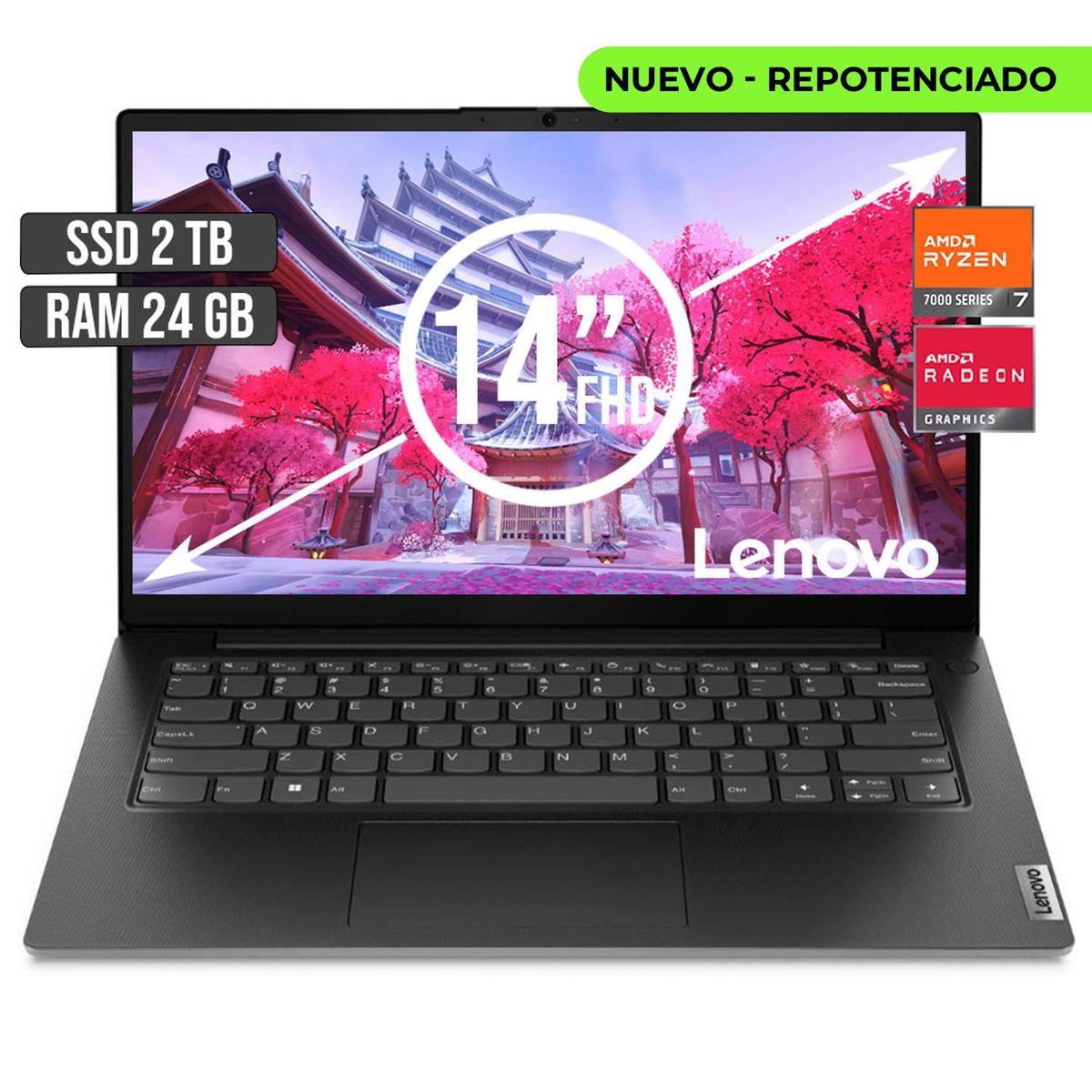 LENOVO - PORTATIL LENOVO AMD RYZEN 7-7730U SSD 2TB RAM 24GB LED 14 FULL HD