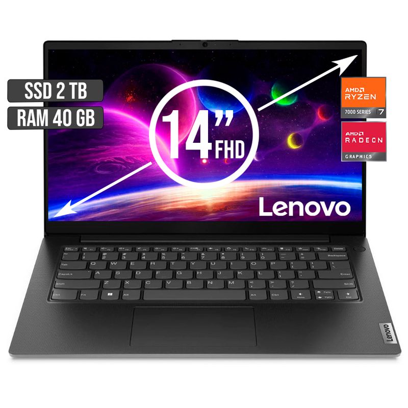 LENOVO - PORTATIL LENOVO AMD RYZEN 7-7730U SSD 2TB RAM 40GB LED 14 FULL HD