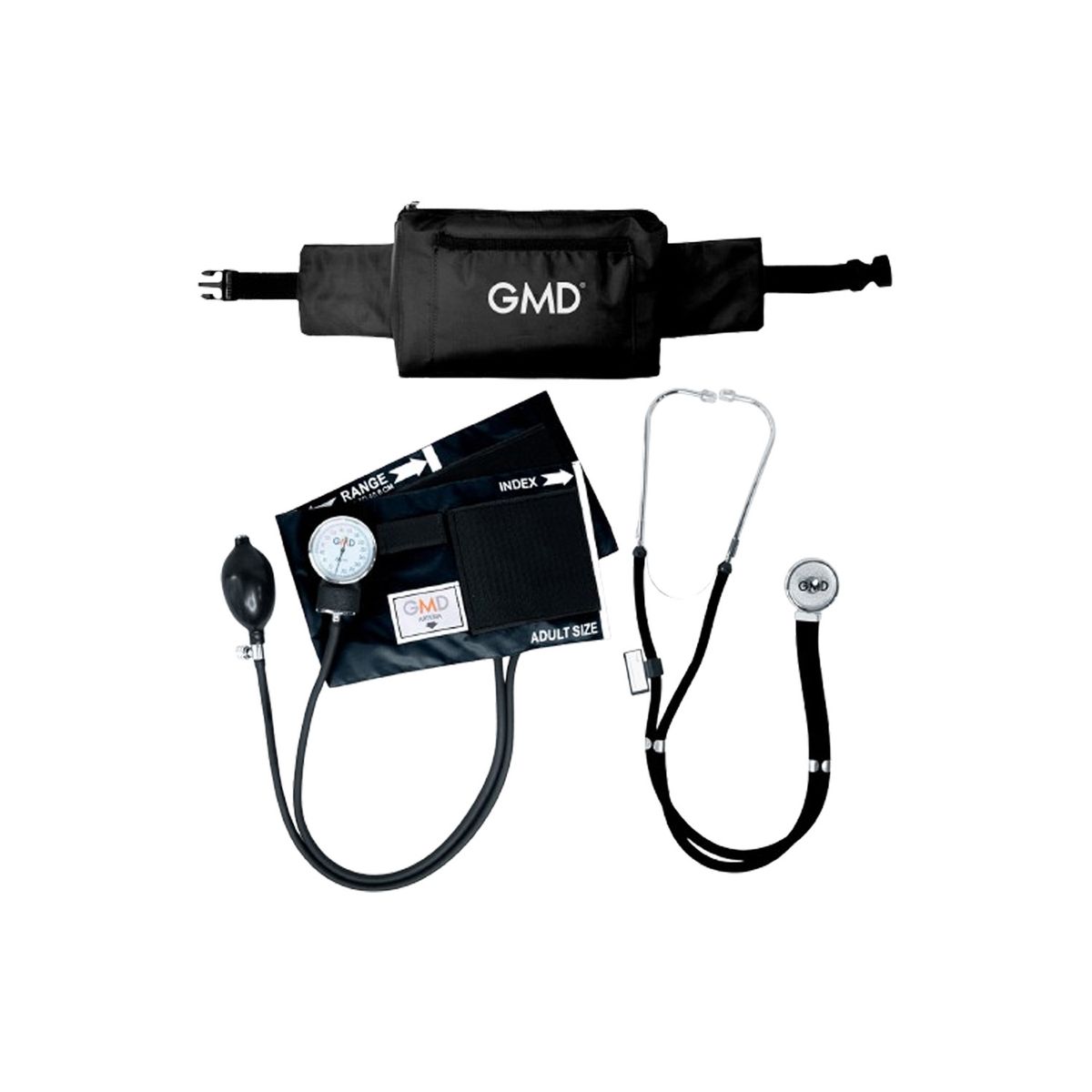 GMD - Kit Tensiometro Manual + Fonendoscopio Rappaport + Canguro Negro