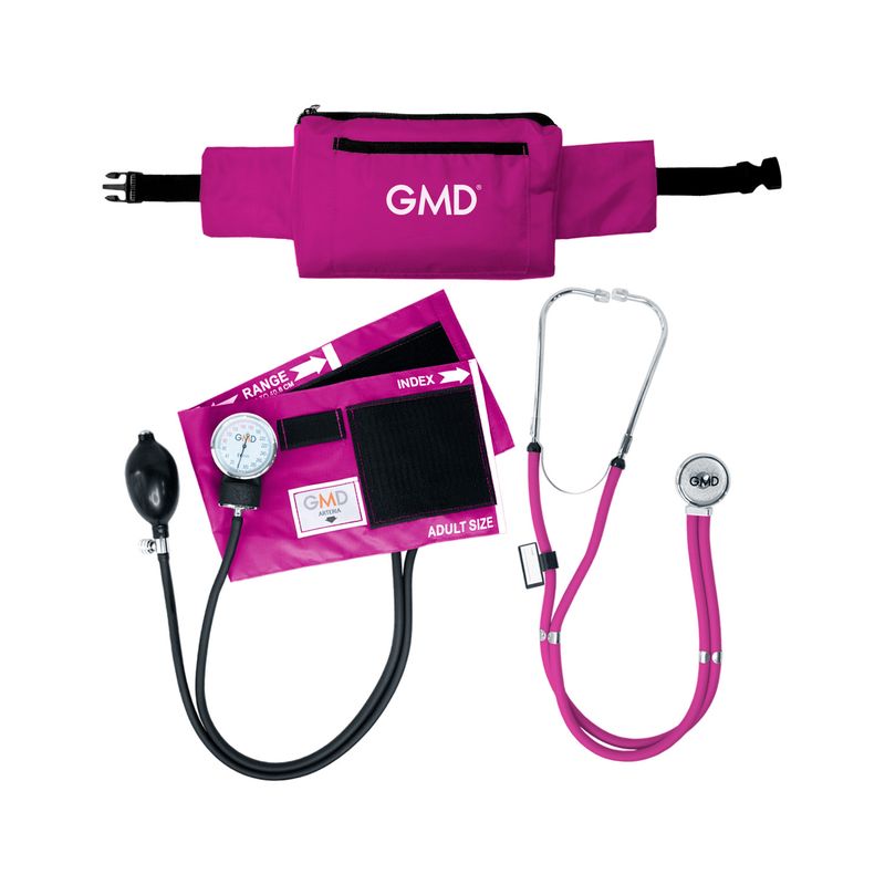 GMD - Kit Tensiometro Manual + Fonendoscopio Rappaport + Canguro Rosado Neón