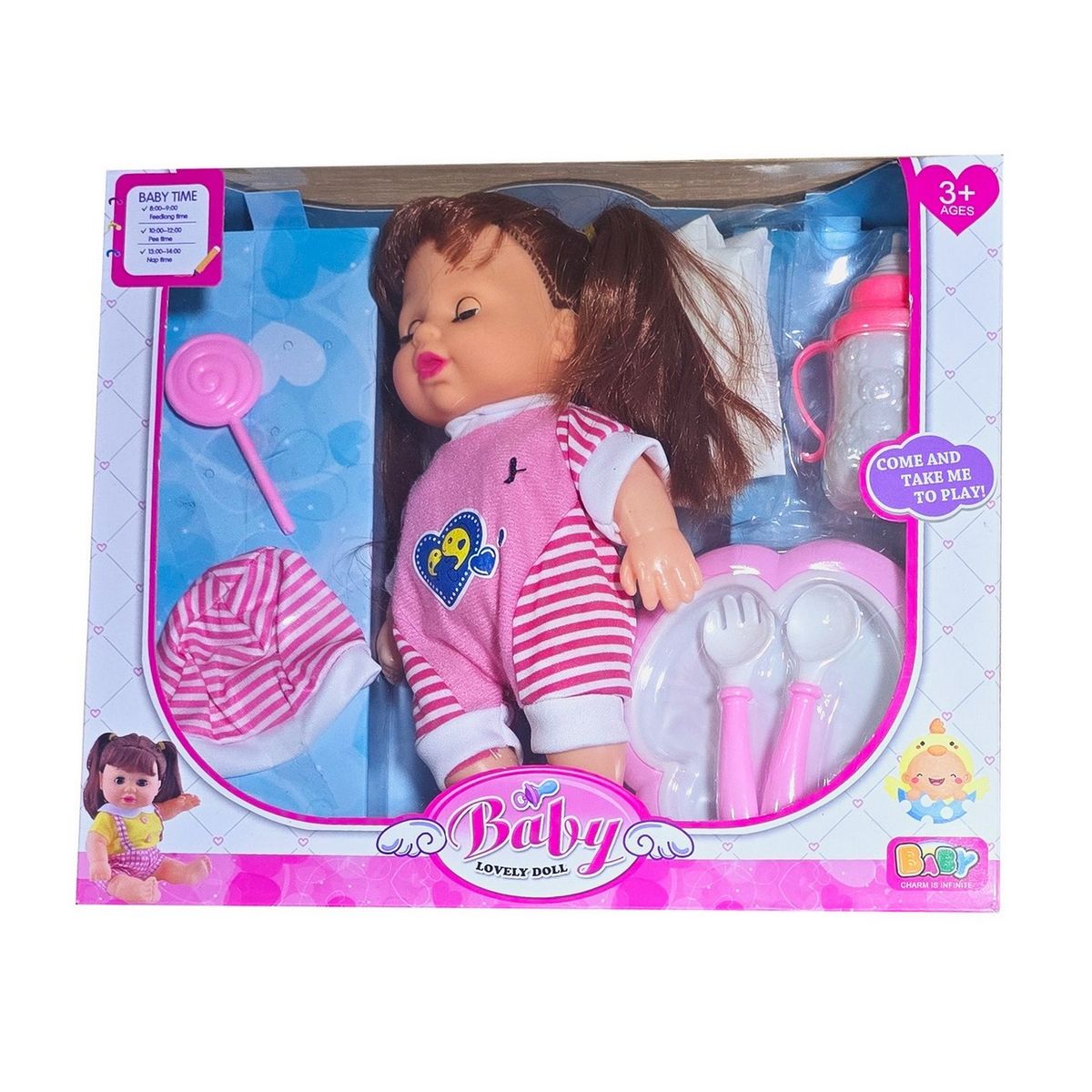 GENERICO - Muñeca Pijama Gorro Tetero Utencilios De Comer Paleta Niñas