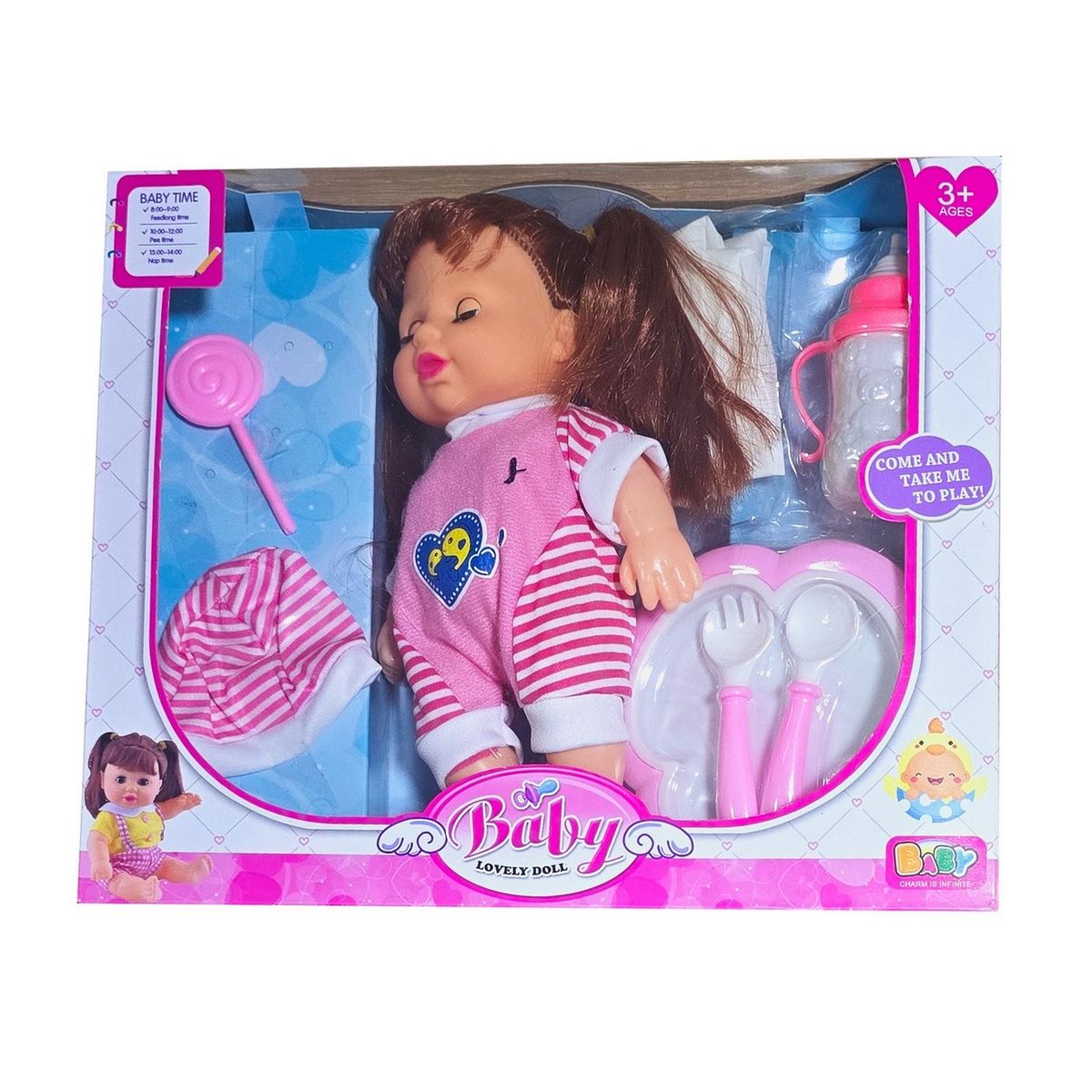 GENERICO - Muñeca Pijama Gorro Tetero Utencilios De Comer Paleta Niñas