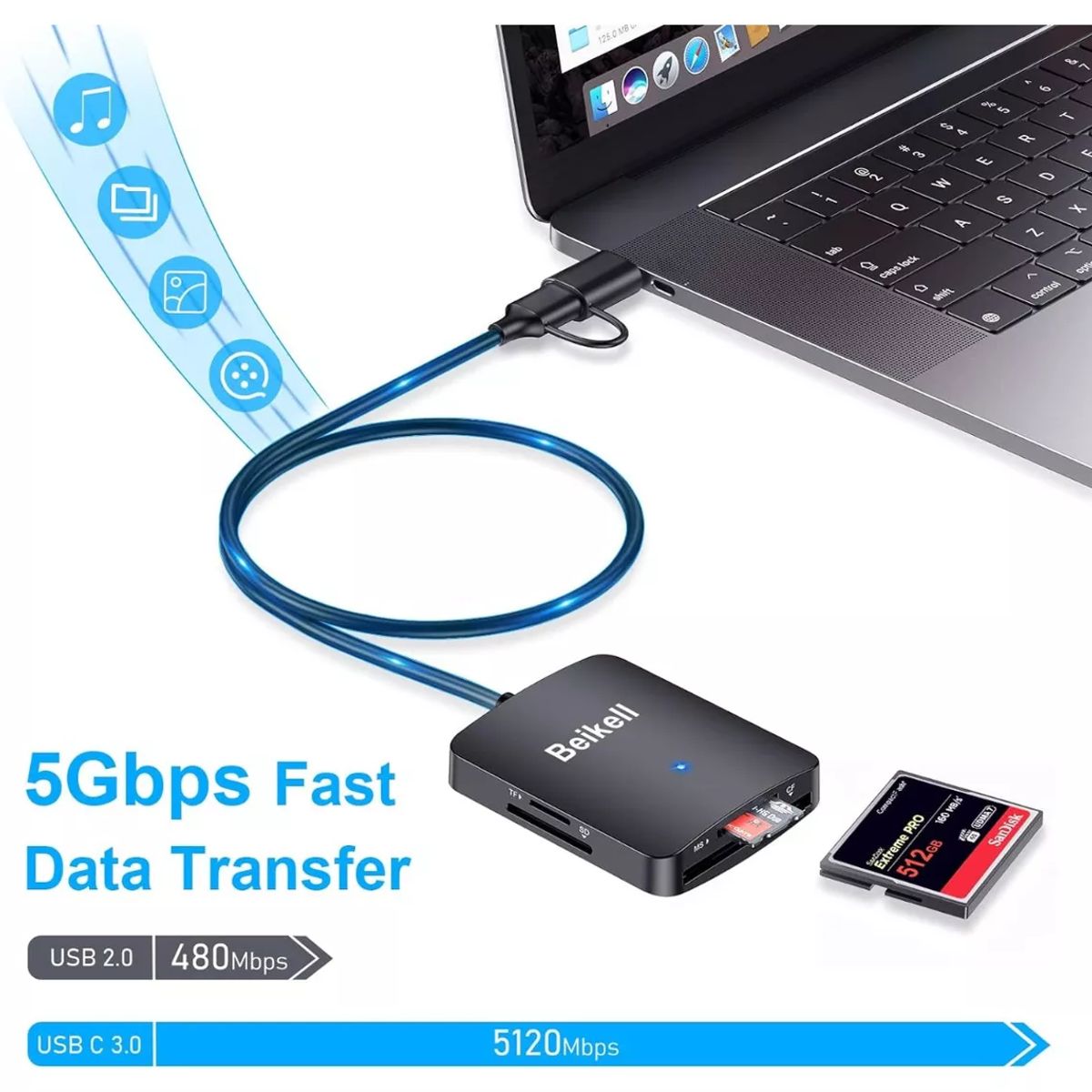 GENERICO - Lector De Tarjetas Sd 4en1 Beikell + Adaptador Usb-c Winios