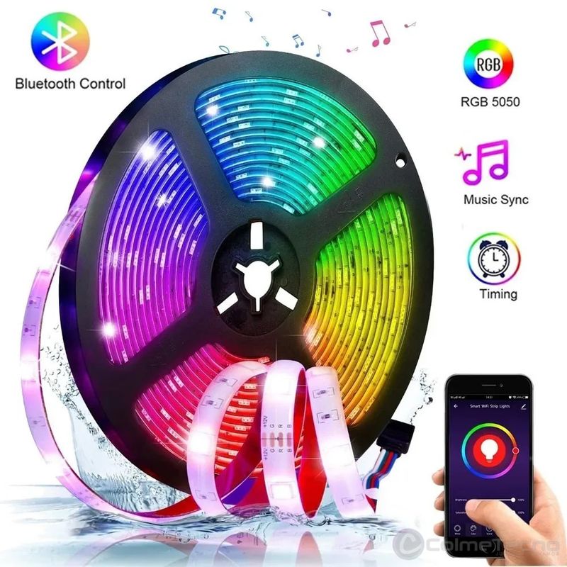 GENERICO - Cinta Luz LED Multicolor RGB 5mts Bluetooth