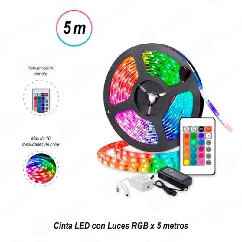 GENERICO - Cinta Luz LED Con Control Rgb 5mts Multicolor