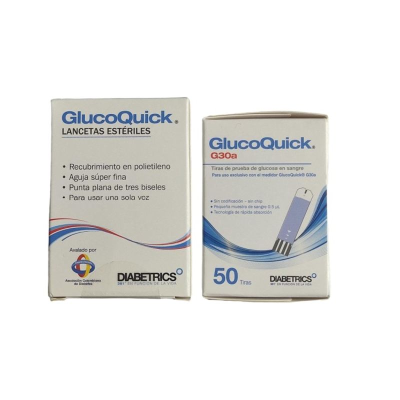 GLUCOQUICK - Combo 100 Tirillas + 100 Lancetas Glucoquick G30a
