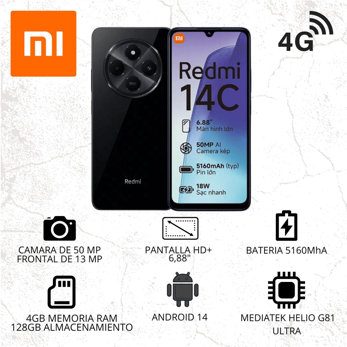 XIAOMI - Celular Xiaomi Redmi 14C Ram 4+4GB 128GB BLACK.