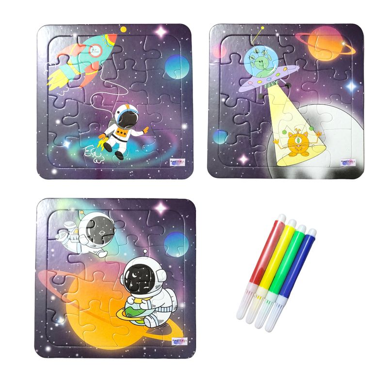 GENERICO - Rompecabezas Armar Colorear y Pintar para Niños Set x 3 Und
