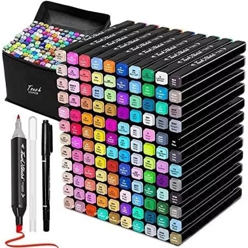 GENERICO - Marcadores Dibujo Set x 120 Colores Doble Punta Base Alcohol