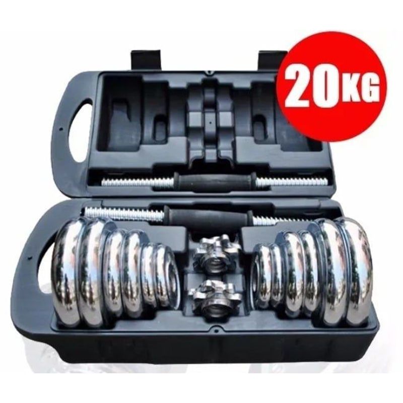 YORK - Kit Mancuernas Pesas 20 Kilos Cromada + Estuche Gym