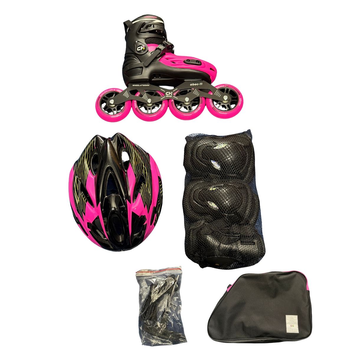 CHICAGO - Patines en Línea Semiprofesionales Bota Dura para Niñas y Damas Talla M 32-35 Fucsia