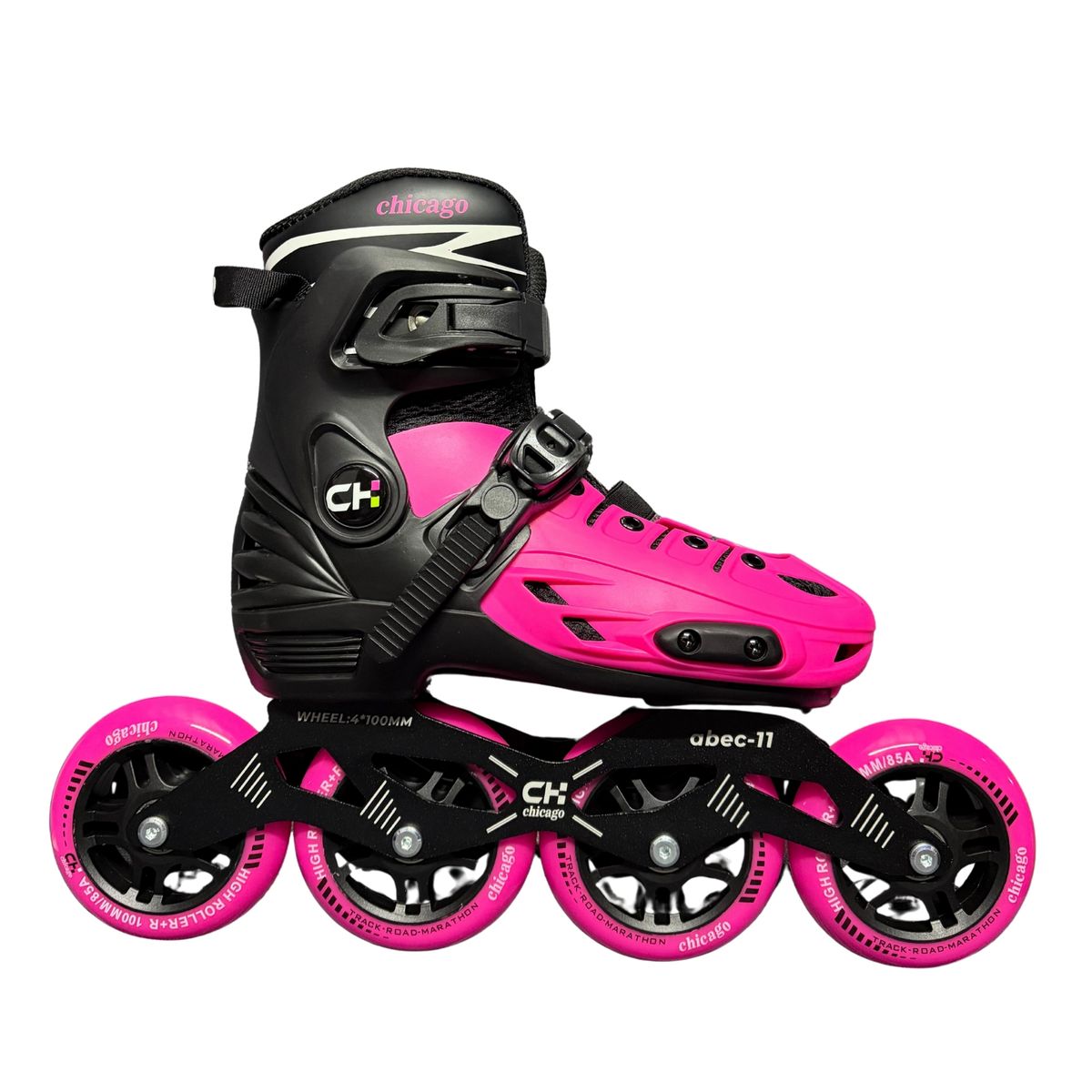 CHICAGO - Patines en Línea Semiprofesionales Bota Dura para Niñas y Damas Talla M 32-35 Fucsia