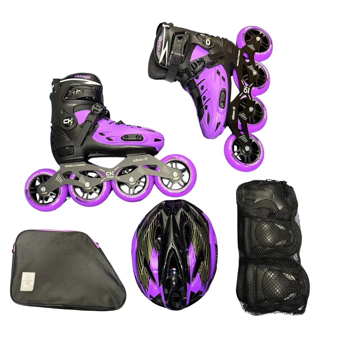 CHICAGO - Patines en Línea Semiprofesionales Bota Dura para Niñas y Damas Talla M 32-35 Morado