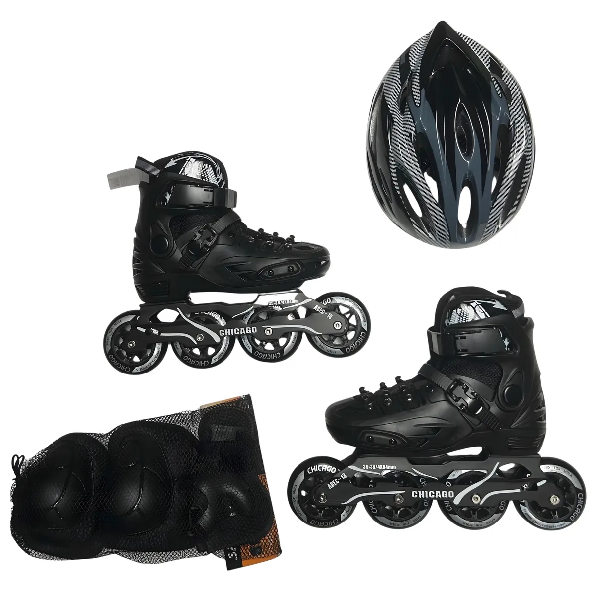 CHICAGO - Patines en Línea Semiprofesionales Bota Dura Unisex Talla S 27-31 Negro
