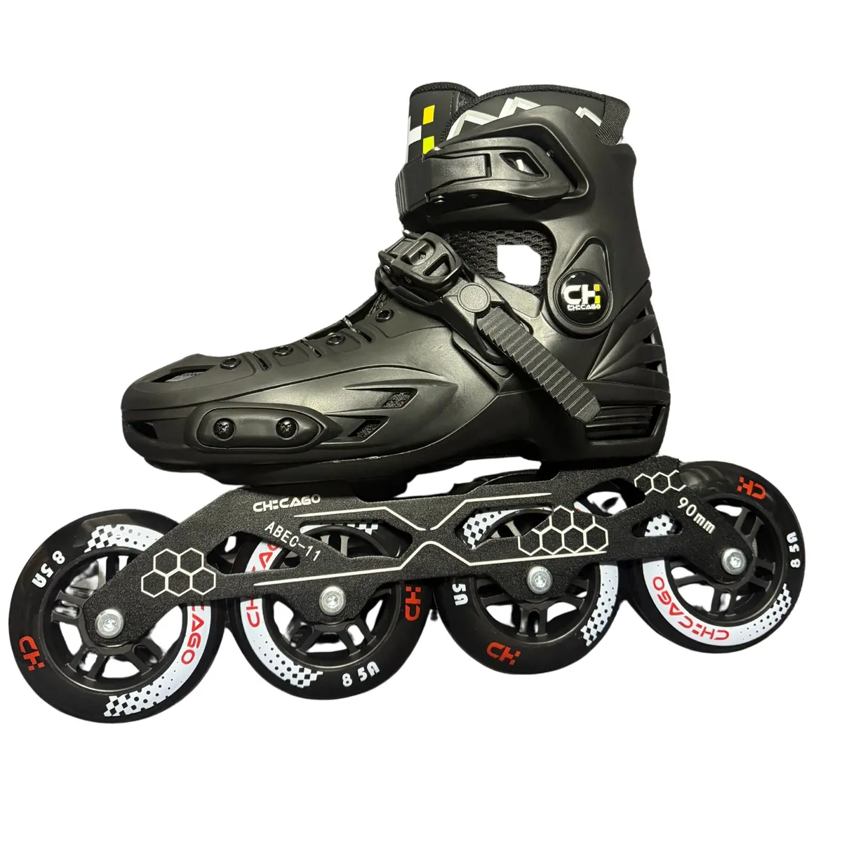 CHICAGO - Patines en Línea Semiprofesionales Bota Dura Unisex Talla M 32-35 Negro