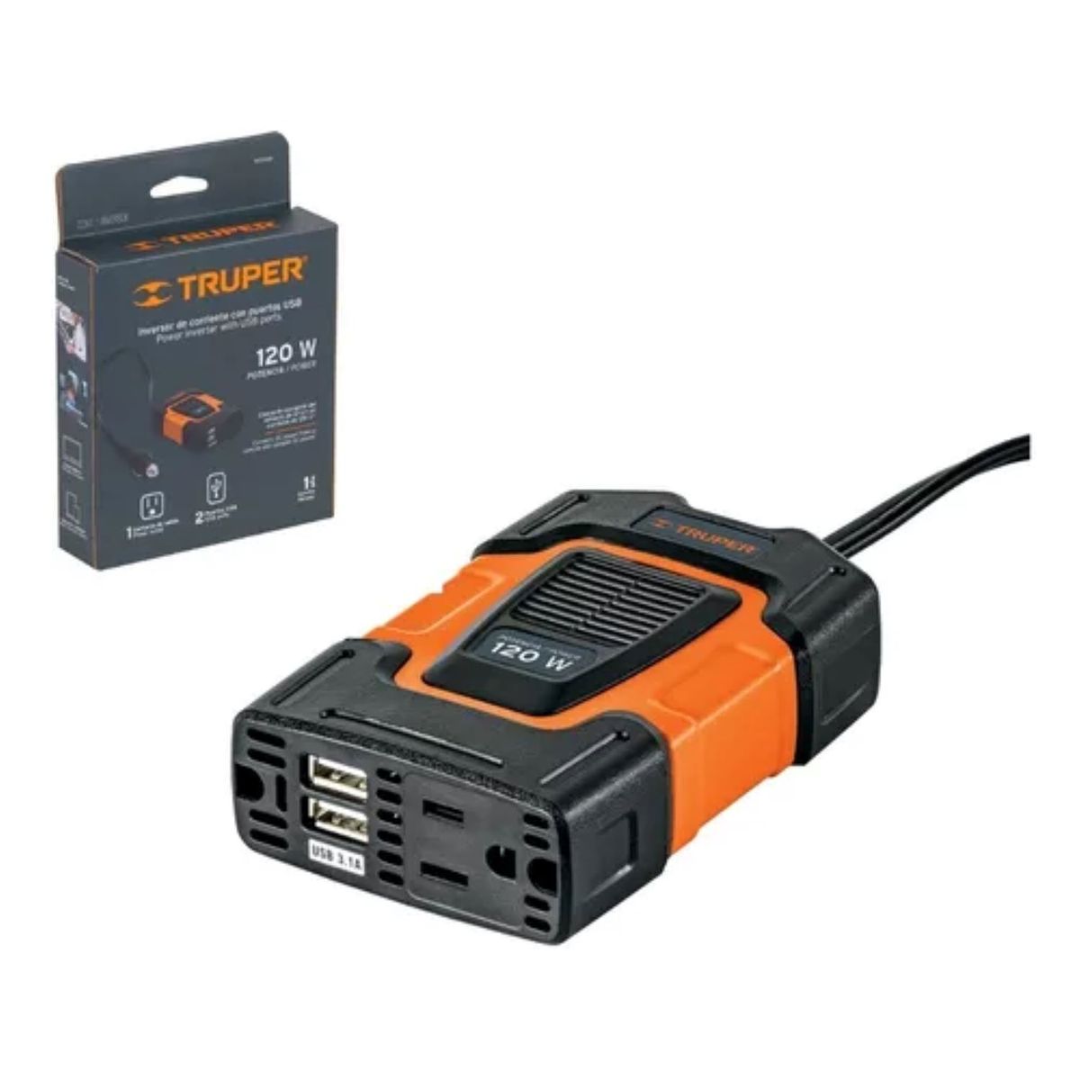 TRUPER - Inversor Conversor De Corriente Usb D 12v A 120v 120w Truper