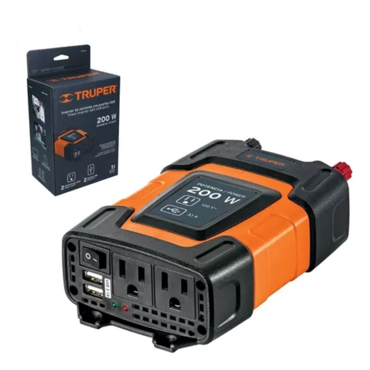 TRUPER - Inversor Conversor De Corriente Usb D 12v A 120v 200w Truper