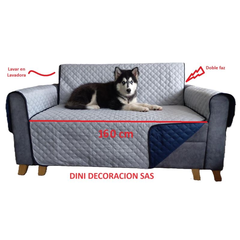 GENERICO - PROTECTOR SOFA FORRO FUNDA DOBLE FAZ 3 PUESTOS AZUL OSCURO / GRIS