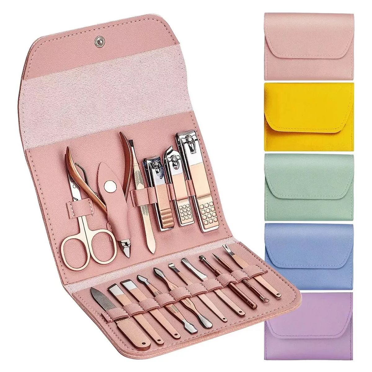 GENERICO - Kit Manicure Pedicure Cuidado Facial Cortauñas X16 Pz Rosa