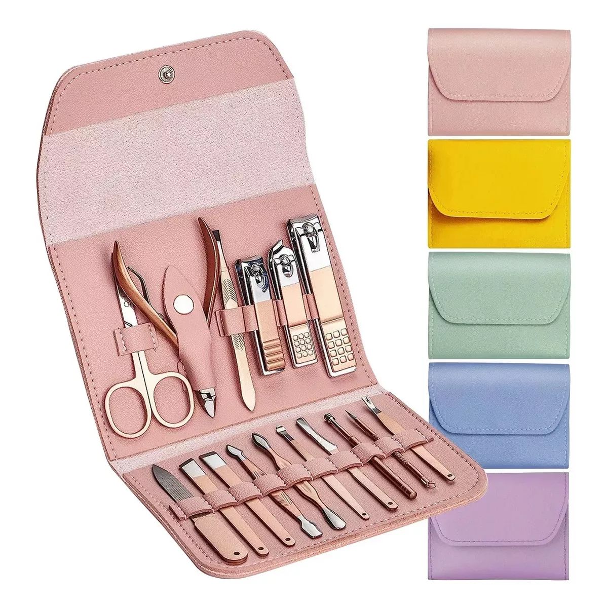 GENERICO - Kit Manicure Pedicure Cuidado Facial Cortauñas X16 Pz Rosa