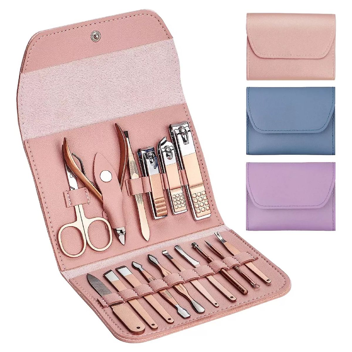 GENERICO - Kit Manicure Pedicure Cuidado Facial Cortauñas X16 Pz Rosa