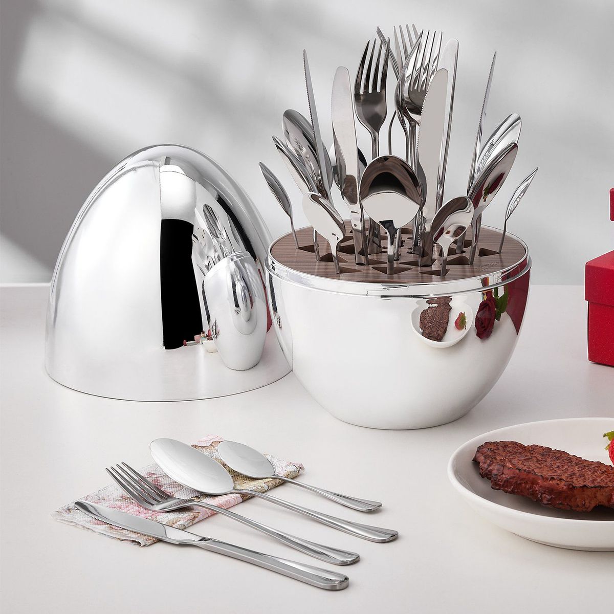 GENERICO - Juego De Cubiertos 24pcs Acero Inoxidable Estuche Huevo Plateado