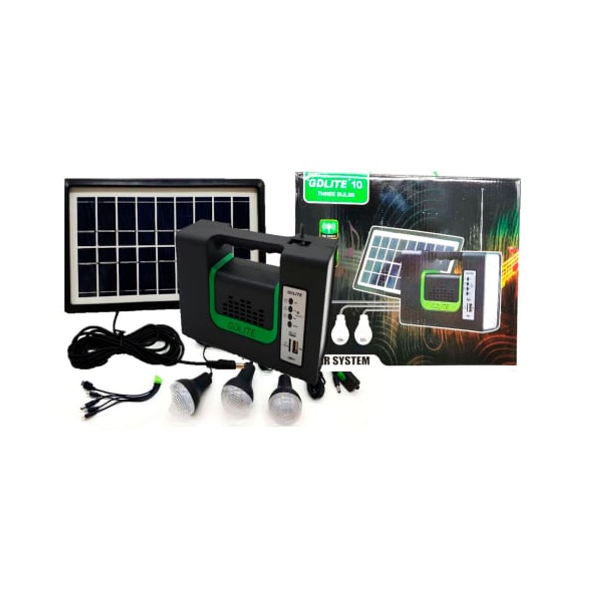 GENERICO - Kit Panel Solar Con Batería Y 3 Bombillos De 3w Carga Usb 5v