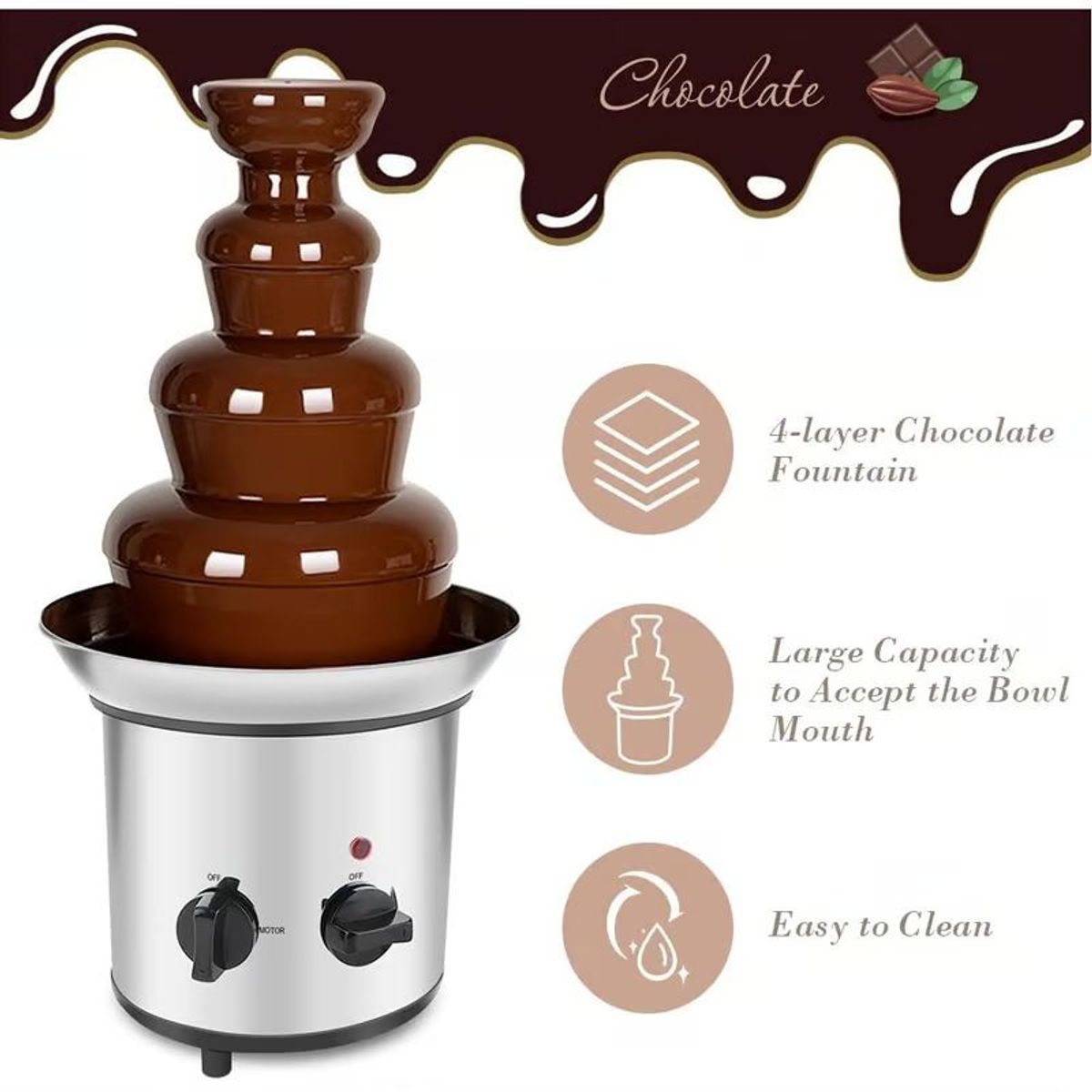 RENAHOUSE - Fuente De Chocolate Fondue 4 Niveles En Acero Inoxidable