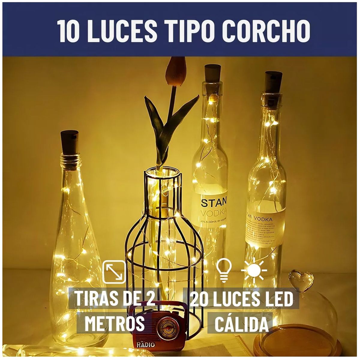 ONE PIXEL - Luces Led Guirnalda Con Corcho Para Botella Hada One Pixel X10