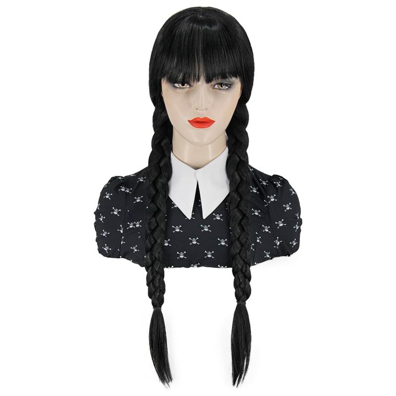 GENERICO - Peluca Merlina Locos Adams Trenzas Largas Disfraz Halloween