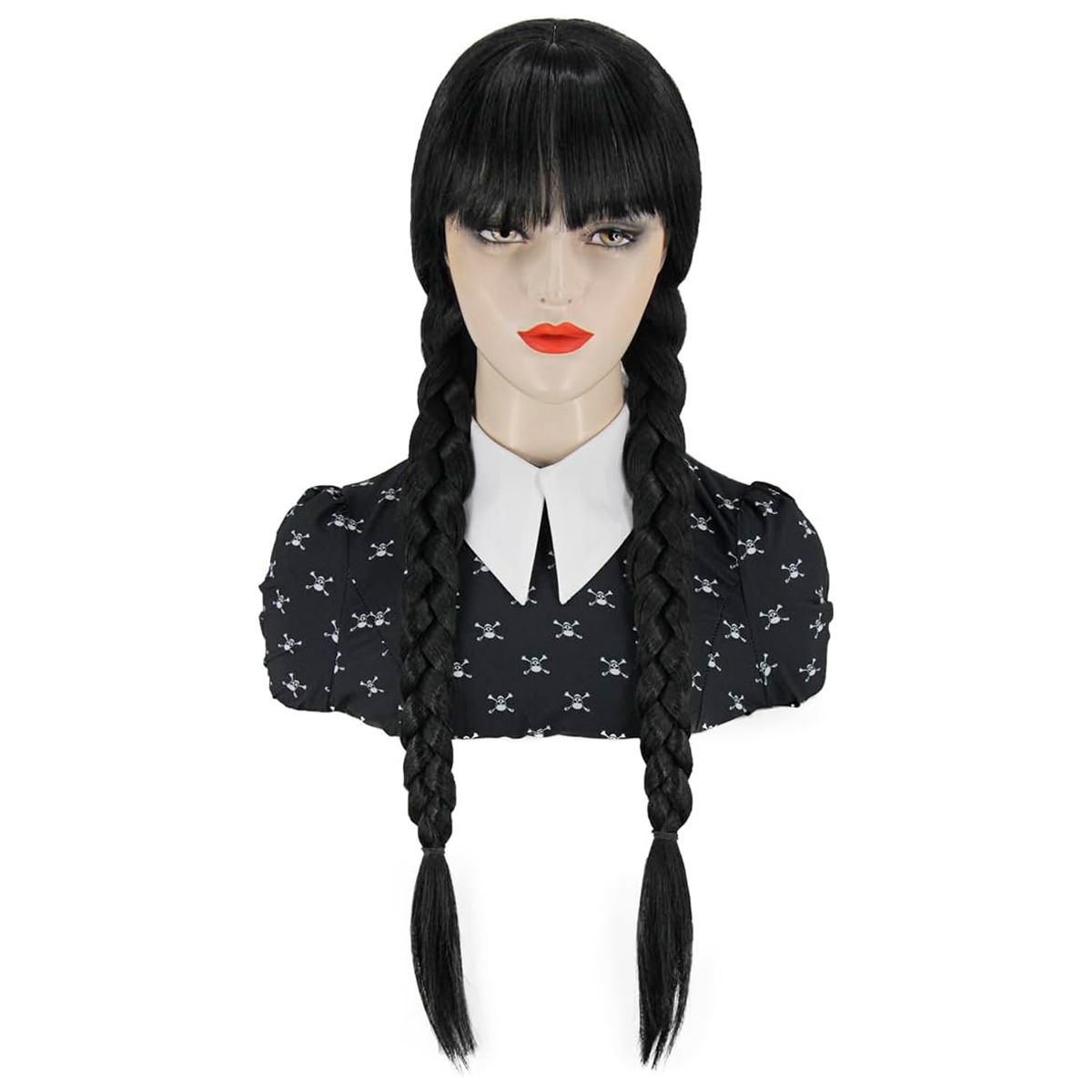GENERICO - Peluca Merlina Locos Adams Trenzas Largas Disfraz Halloween
