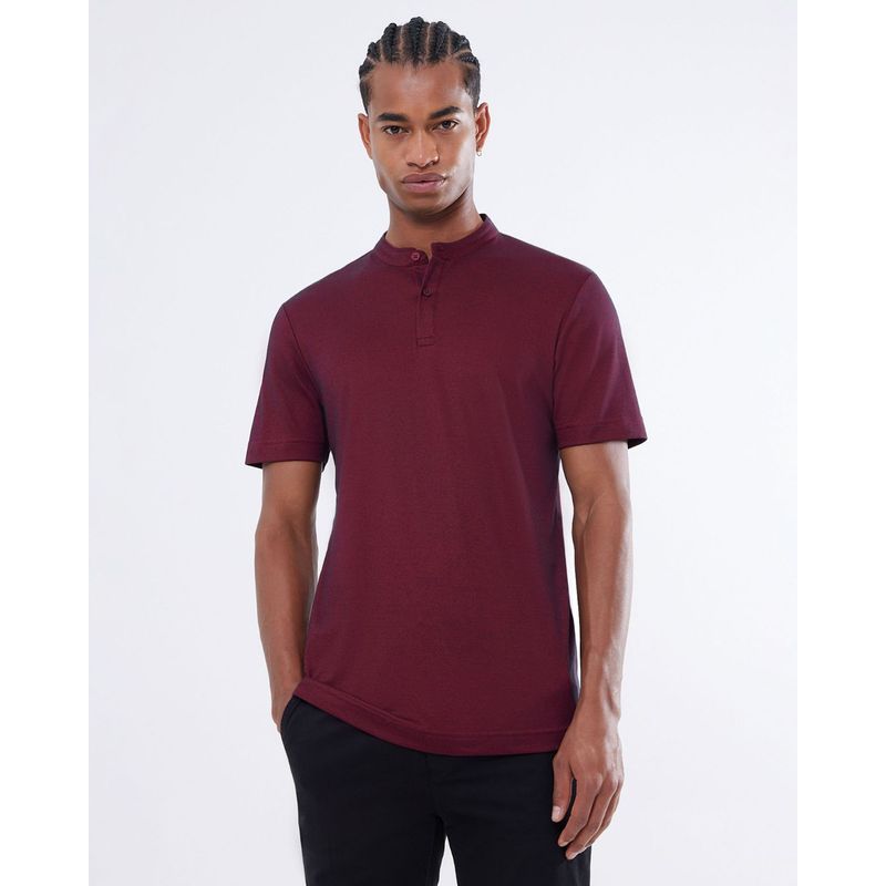 SEVEN SEVEN - Polo Para Hombre Cuello Mao  Color Vino Marca Seven Seven #45110818
