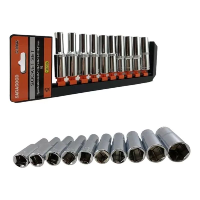 GENERICO - Juego D Copas Largas 10 Piezas Cuadrante 1/2 Chrome Vanadium