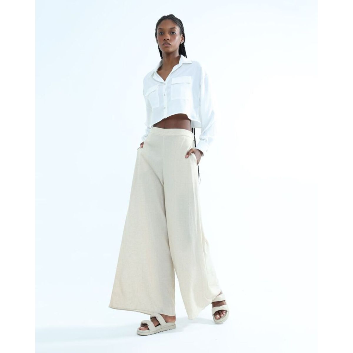 SEVEN SEVEN - Pantalón Fluido En Efecto Lino  Para Mujer Crudo Seven Seven