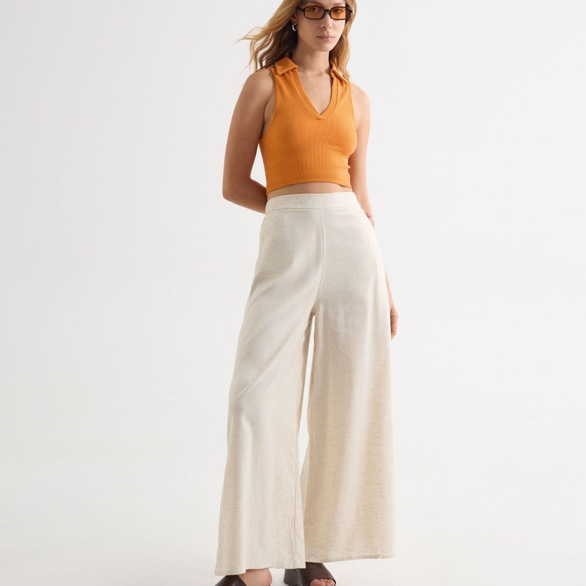 SEVEN SEVEN - Pantalón Fluido En Efecto Lino  Para Mujer Crudo Seven Seven