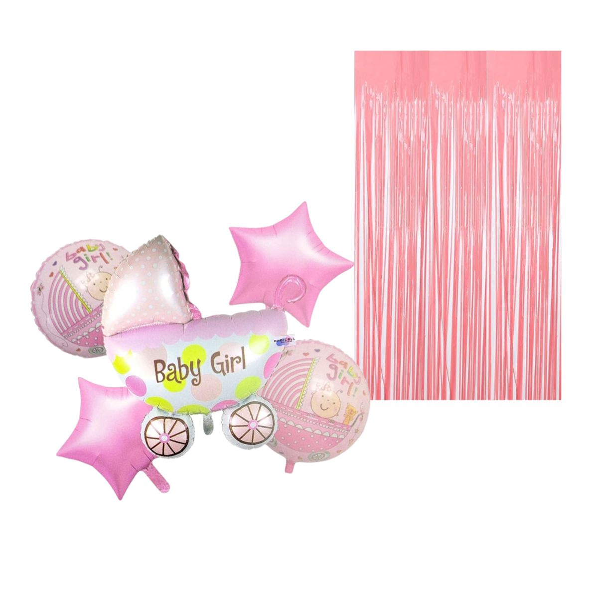 GENERICO - Kit Decoración para Baby Shower Globos + Cortina x 6 Pzs