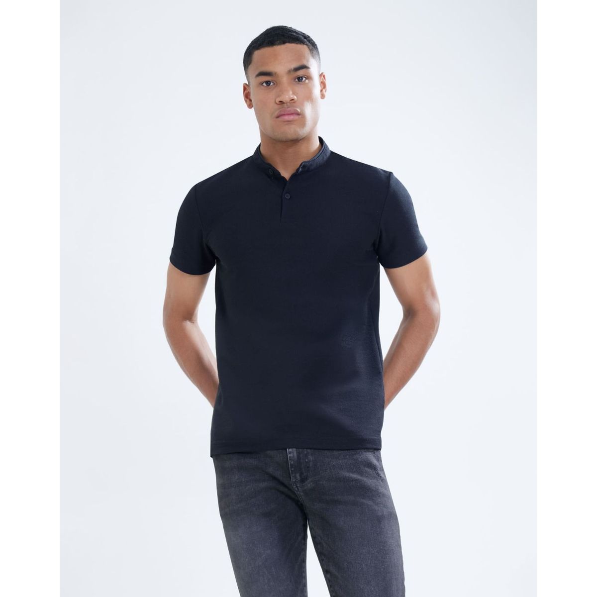 SEVEN SEVEN - Polo Para Hombre Cuello Mao  Color Negro Marca Seven Seven #45110792