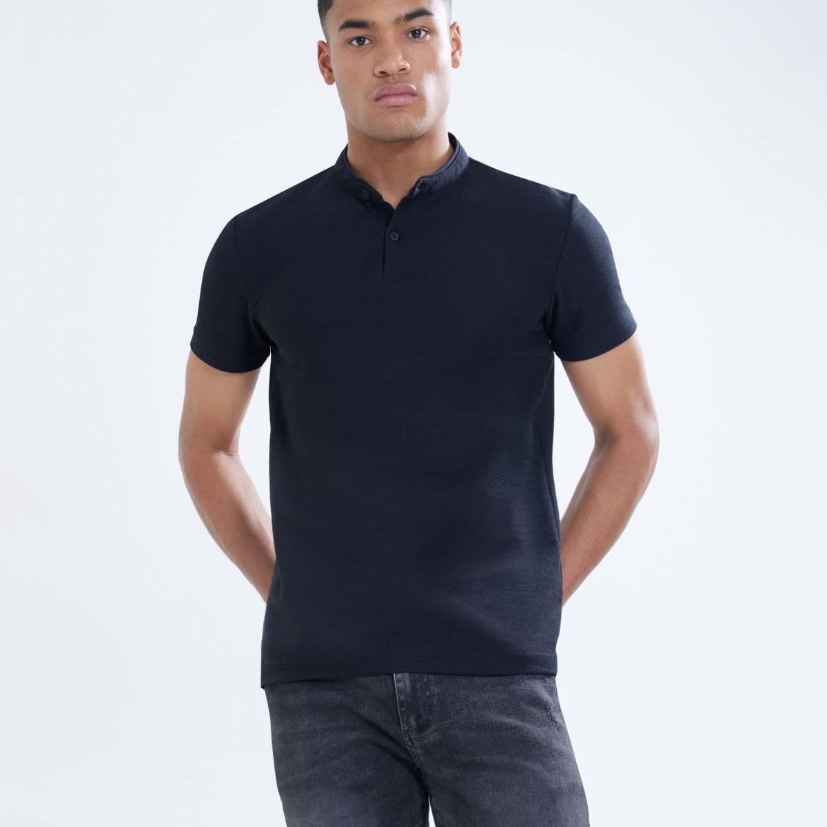 SEVEN SEVEN - Polo Para Hombre Cuello Mao  Color Negro Marca Seven Seven #45110792