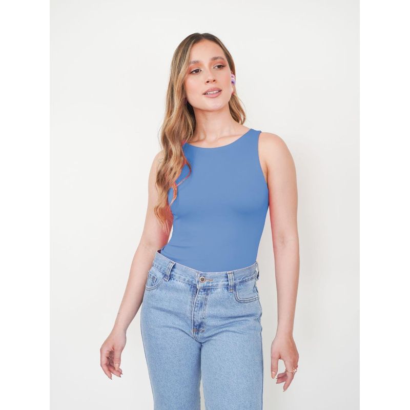 MOLGOA - Body para Mujer Cuello Redondo Manga Sisa - Simona Azul