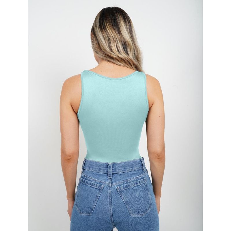 MOLGOA - Body para Mujer Verde Menta Cuello Redondo Manga Sisa - Simona Verde